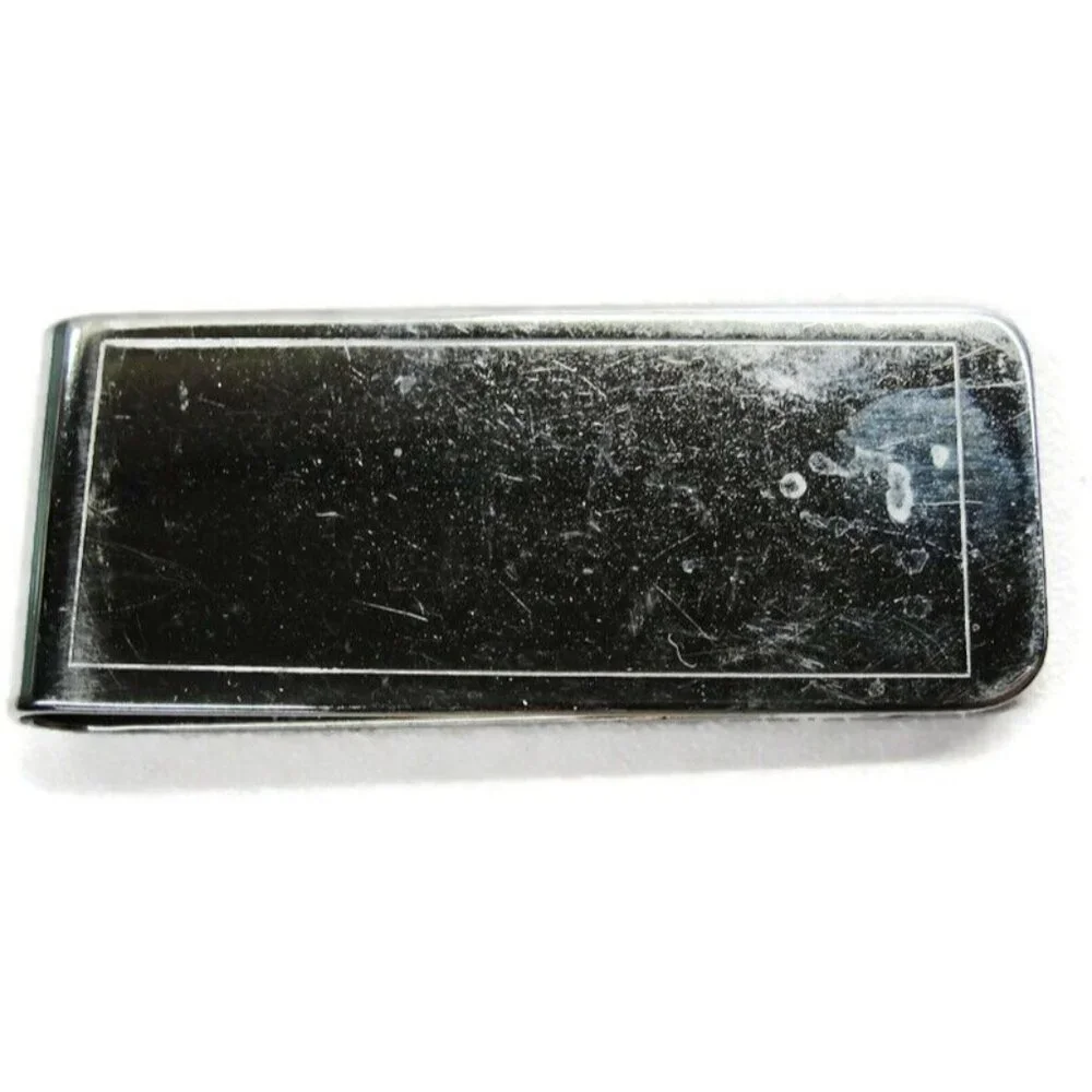 Classic Simple Money Clip Silver-Tone Stainless Steel Vtg Wallet Cash ID Holder